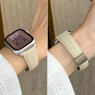 【真皮】适用iwatch11表带苹果手表带S10头层牛皮磁吸扣表链applewatch9代柔软SE女款腕带8ultra高级感秋冬