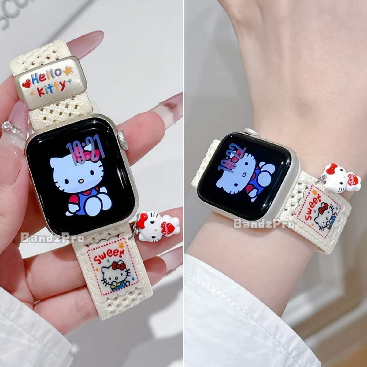 适用iwatch挂饰KT猫磁吸编织表带