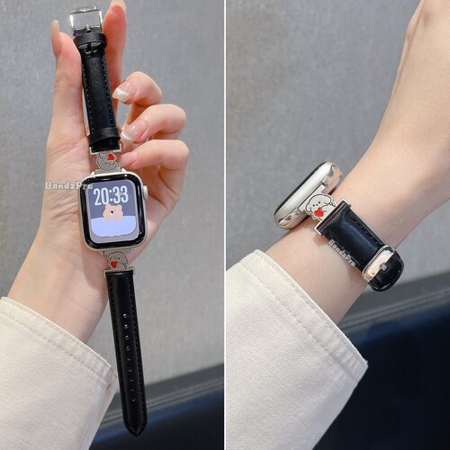 适用iwatch爱心小狗细款真皮表带