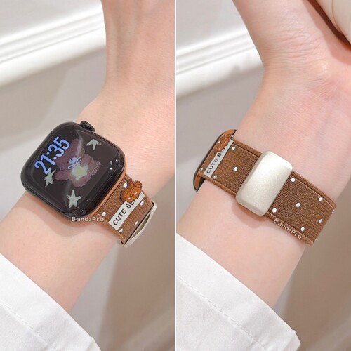 适用iwatch波点小熊尼龙磁吸表带