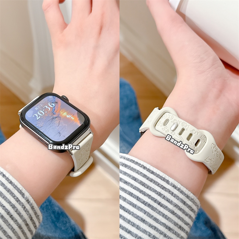 适用华为Fit3玫瑰花雕刻硅胶表带