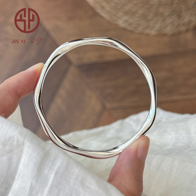 今夕999足银手镯子莫比乌斯环闭口手链纯实心银饰送女朋友礼物