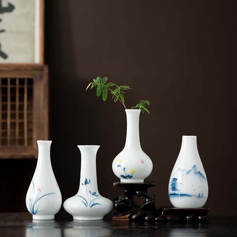 冰种玉瓷玉瓶观音净瓶中式陶瓷小花瓶高级桌面花器茶桌装饰品摆件