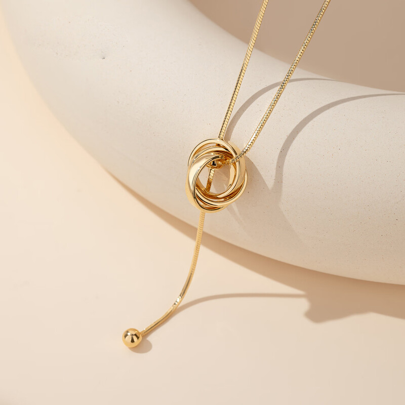 金色双环长款项链毛衣链轻奢高级感配饰女款大气高档秋冬吊坠挂件