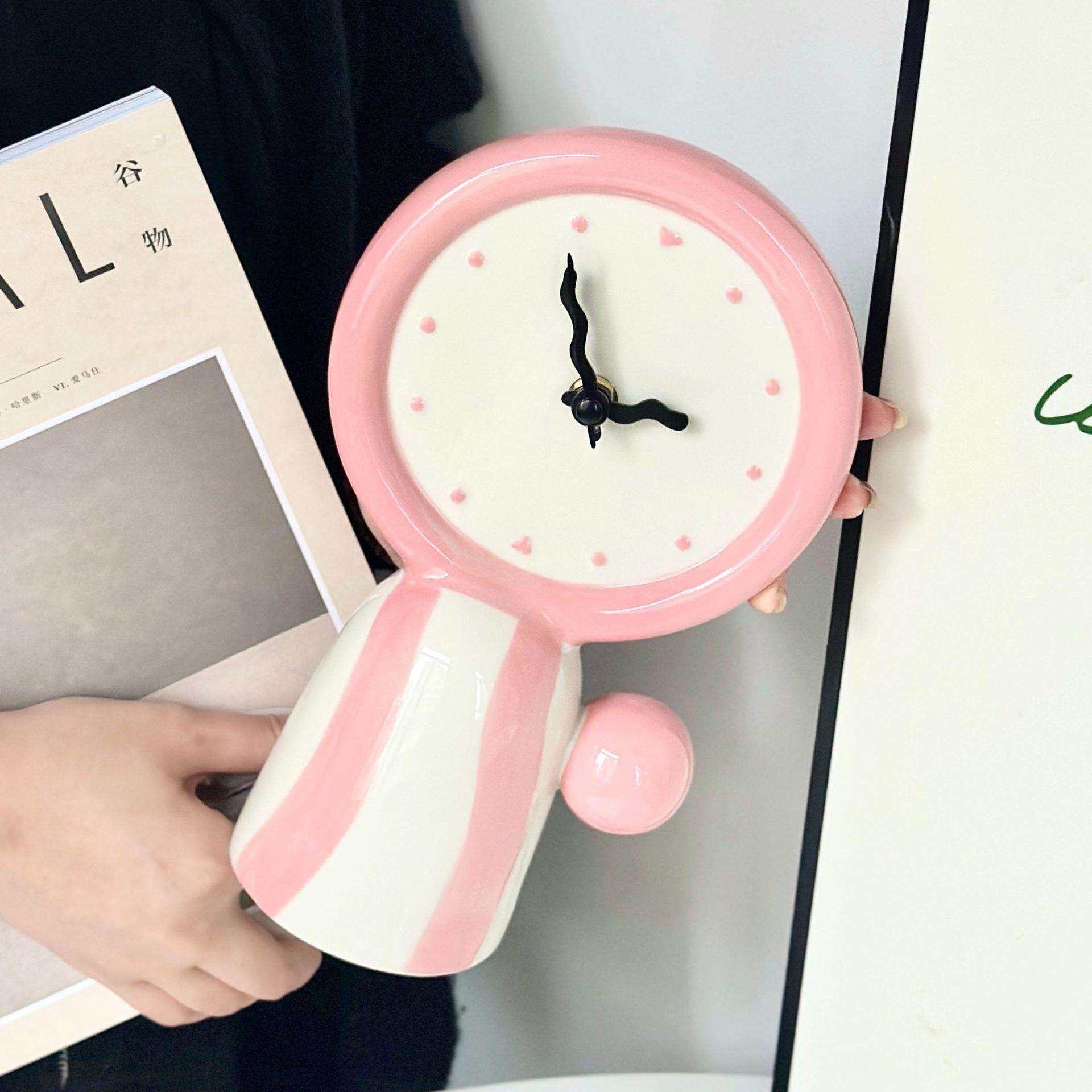 粉色条纹时钟客厅摆件家居装饰办公桌面电视柜玄关高级感小众轻奢,农机/农具/农膜,其它农用工具,淘宝优惠券,粉丝福利购,淘宝优惠卷