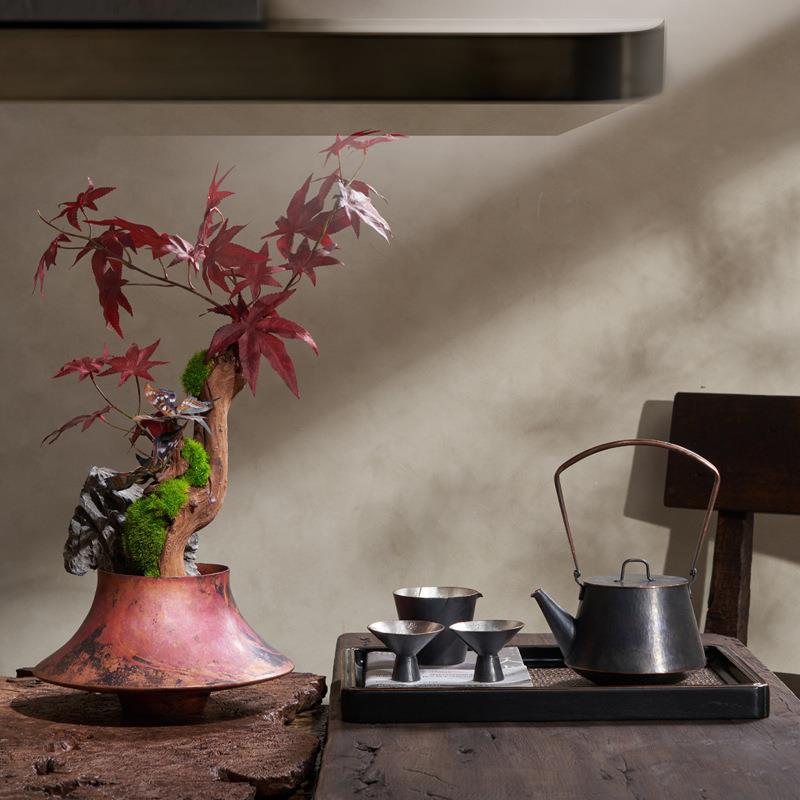 美式复古风壁炉斗柜桌面铜花瓶摆件插花高脚果盘装饰盘软装高级感