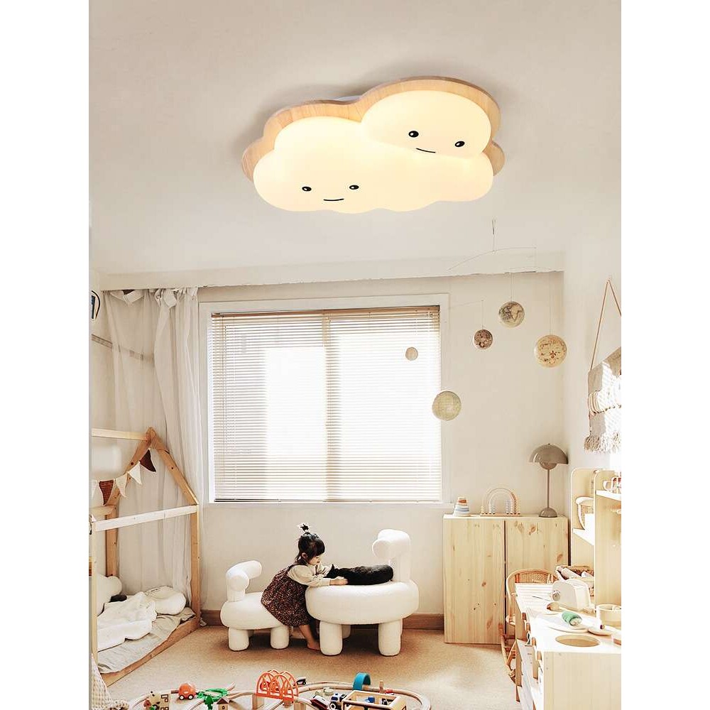 纽思维尔儿童房吸顶灯温馨浪漫云朵灯日式原木灯具男孩女孩卧室灯