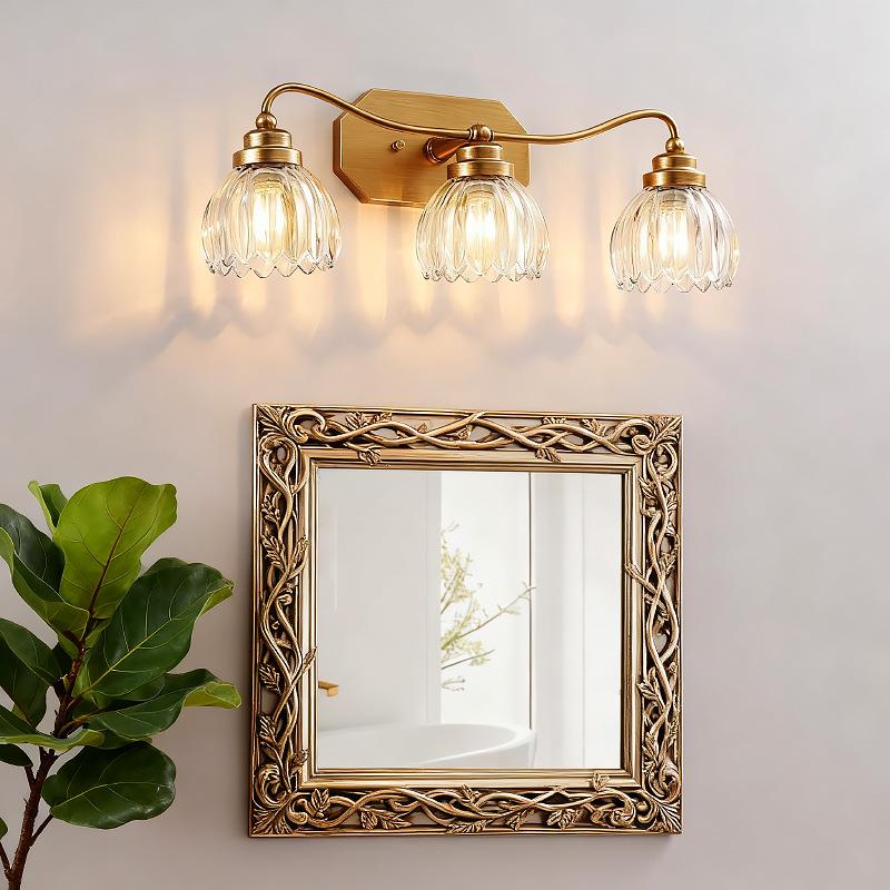复古轻奢浴室灯金色浴室梳妆台灯水晶玻璃灯罩壁灯,卧室客厅走廊