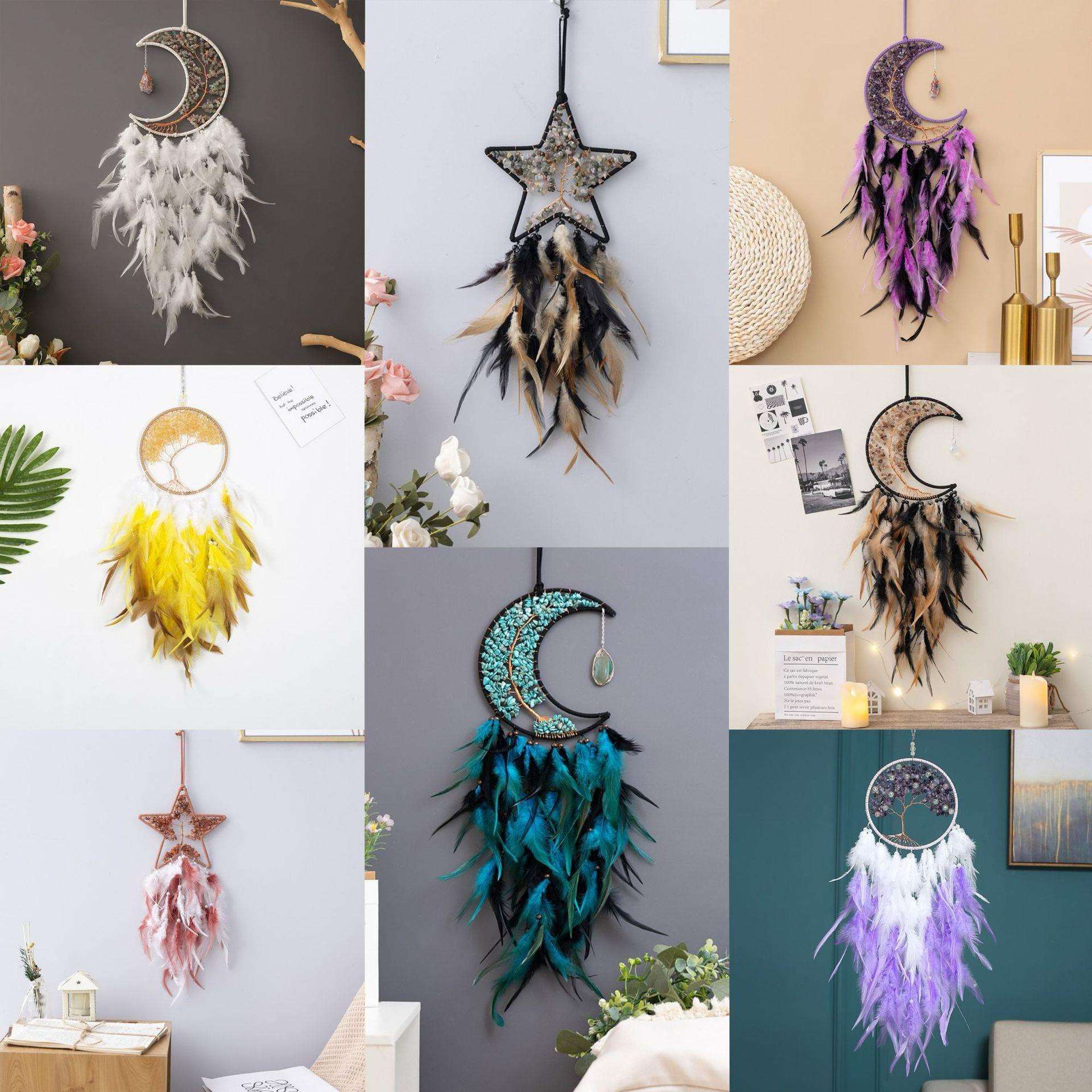 多款跨境爆款天然碎石生命树捕梦网挂饰彩色羽毛风铃墙上装饰挂件