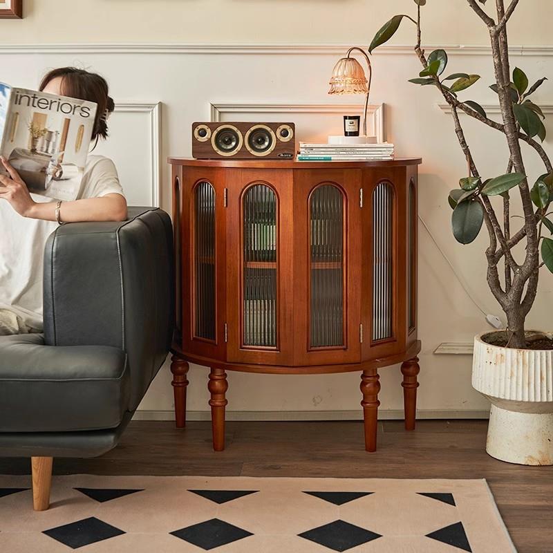 法式实木餐边柜家用客厅靠墙玄关柜小户型民宿创意沙发边柜中古柜