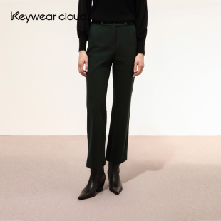 女亲肤微绒带口袋深色长裤 Keywearcloud奇威秋冬时尚 显瘦喇叭裤