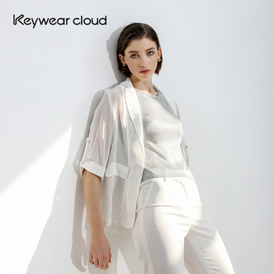 Keywearcloud奇威夏季薄款利落轻商务西装百搭五分袖外套开衫上衣