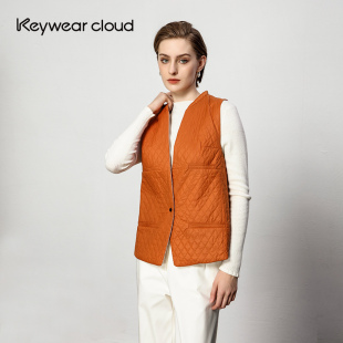 棉服 坎肩修身 Keywearcloud奇威女装 橘色两面穿马甲背心无袖