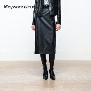 Keywearcloud奇威2025新款 直筒裙半身裙易打理气质皮裙 高腰中长款