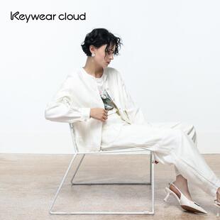 开衫 Keywearcloud奇威秋季 白色女装 衬衫 纯色百搭外套单排扣长袖