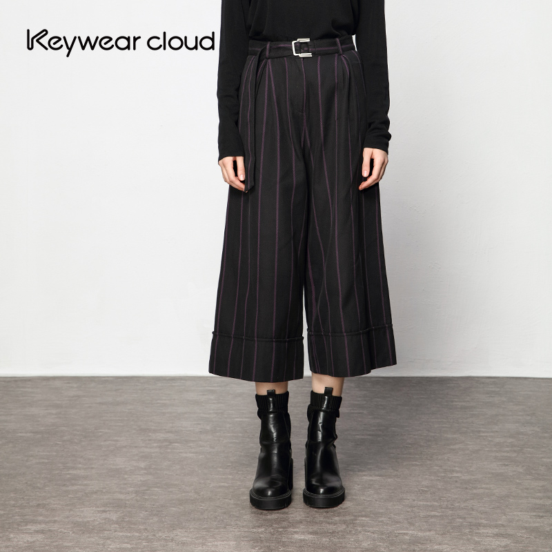 【设计总监然姐】Keywearcloud奇威女装高腰宽松显瘦七分裤条纹百