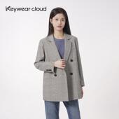 Keywearcloud奇威通勤商务职业复古双排扣西装 外套