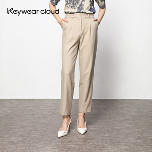 百搭休闲直筒 裤 Keywearcloud奇威女装 深米色九分西装