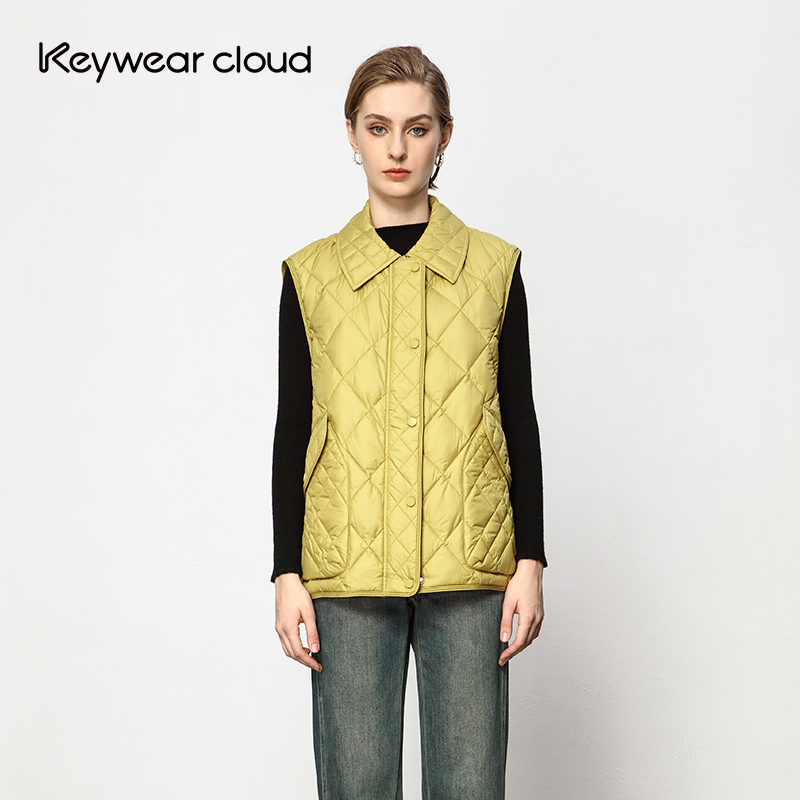 【设计总监然姐】Keywearcloud奇威无袖保暖菱形格马甲羽绒服外套