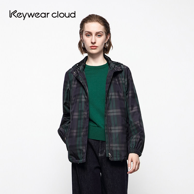 Keywearcloud奇威复古格纹连帽外套