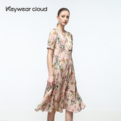 气质中长款 Keywearcloud奇威夏季 植物印花裙子女度假风洋装 连衣裙