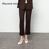 Keywearcloud奇威女装 深褐色休闲裤 女高腰显瘦九分烟管裤