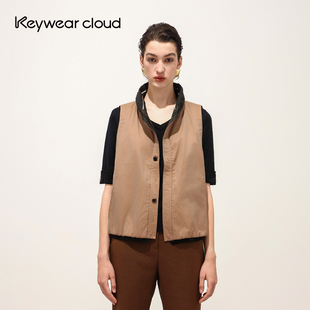 Keywearcloud奇威层次感正反双面穿纯棉马夹时髦立领短款开襟背心