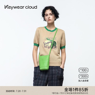 圆领针织衫 减龄短袖 Keywearcloud奇威夏季 撞色短袖 上衣 女装 小衫