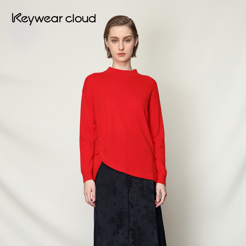 Keywearcloud奇威冬季不规则红色百搭毛衣针织衫,女装/女士精品,羊绒衫,淘宝优惠券,粉丝福利购,淘宝优惠卷
