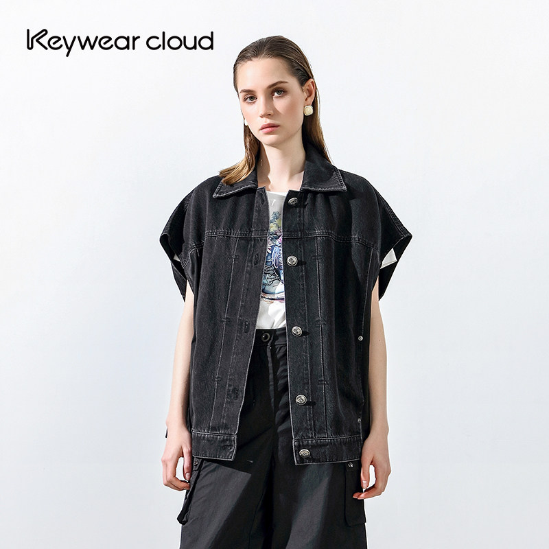 Keywearcloud奇威短款开襟拼色马甲潮流外套