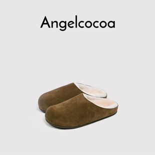 日本Angelcocoa勃肯鞋 女外穿加绒保暖休闲森系毛毛包头半拖鞋