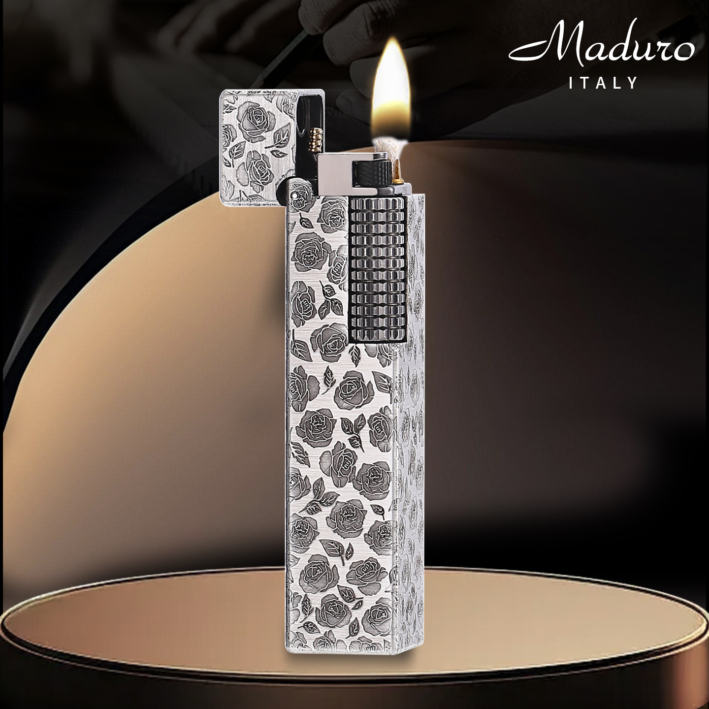 玛杜罗煤油打火机古银玫瑰黄铜款