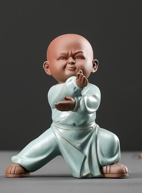 新中式太极小和尚摆件禅意陶瓷办公室书房书柜创意人物雕塑装饰品