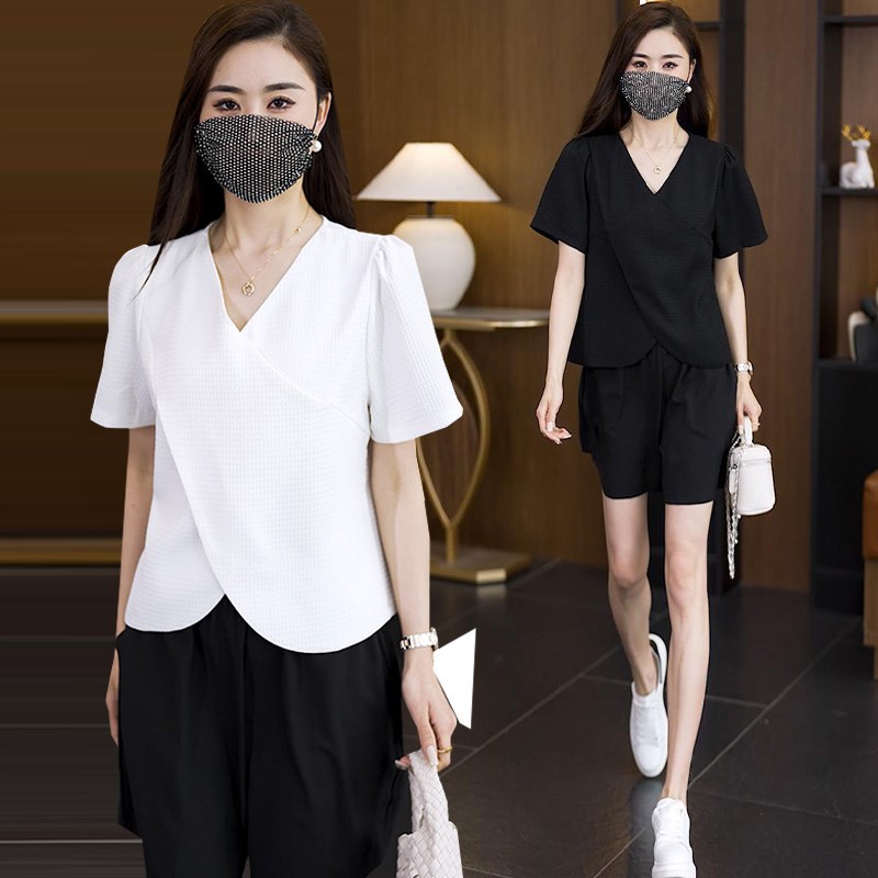 新款胖妹妹显瘦时尚套装大s码女装2025夏季上衣+遮肉短裤两件套女