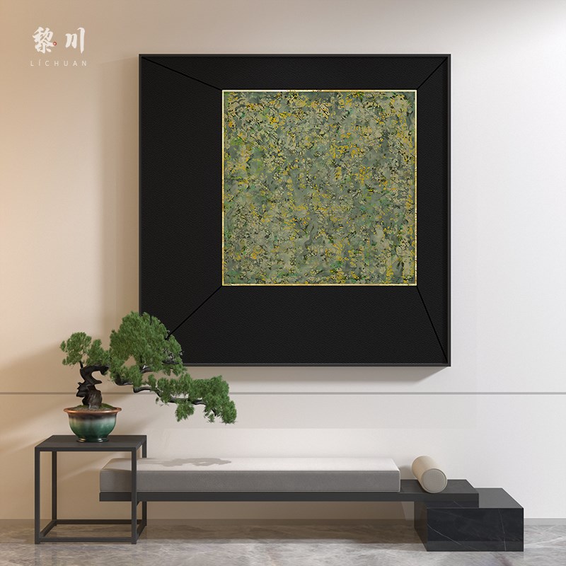 现代新中式抽f象轻奢高级感酒店餐厅玄关客厅装饰画壁画方形挂画图片