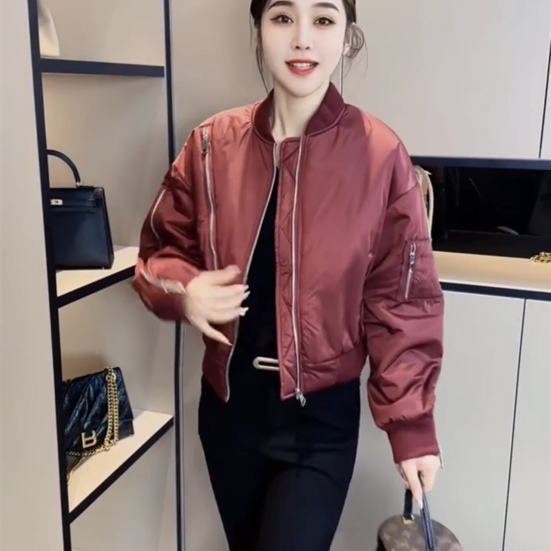 秋冬季立领棉衣棒球服短款外套女欧货时尚百搭Q拉链洋气薄棉小夹