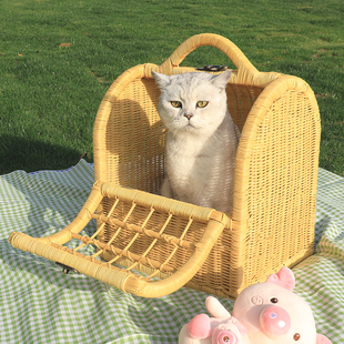 愉快出行猫d包猫咪提篮窝外出便携大容量春游度假藤编猫窝宠物包