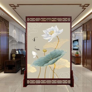新款 中式 实木屏风隔断客s厅玄关花鸟双面镂空座屏办公简约现代装