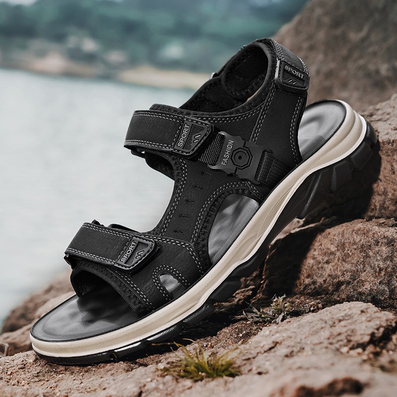 凉鞋男士夏季2025新款真皮牛皮休闲防滑耐磨沙滩开车防臭户外拖鞋