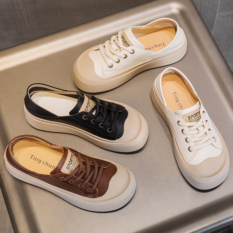 真皮大码女鞋41到43两穿小白鞋2024春秋新款休闲复古板鞋显脚小42