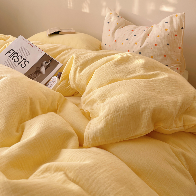 奶油风四件套水洗棉纯色被套非全棉纯棉床上用品宿舍单人床单床笠