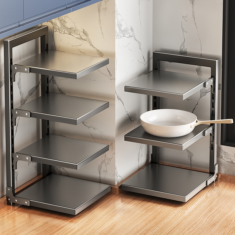 锅具收纳架厨房置物架落地台面橱柜内下水槽洗菜盆不锈钢分层架子