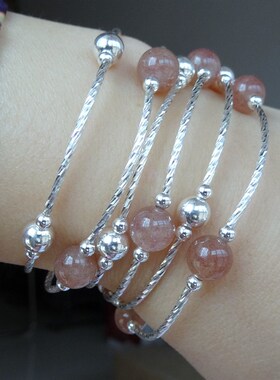 爱情石天然草莓晶手链粉晶手链女925银手镯手串送女友生日礼物