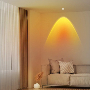 嵌入式 落日小山丘射灯卧室客厅天花背景墙氛围灯 夕阳红筒灯暗装