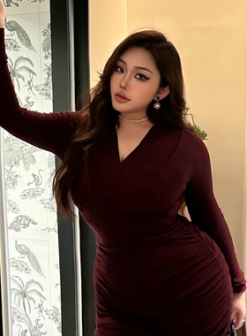 B-babes【红颜】法式气质性感辣妹包臀短裙子微胖显瘦超火连衣裙