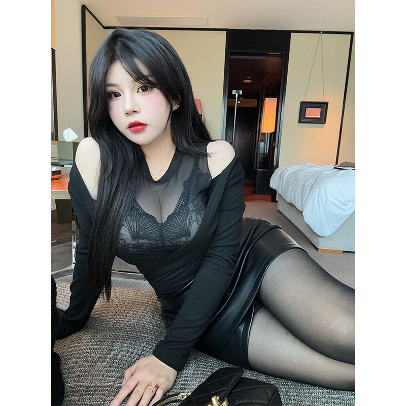 辣妹性感修身显瘦蕾丝上衣
