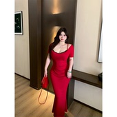 红韵俏搭 babes 纯欲性感拼接蕾丝连衣裙微胖显瘦辣妹包臀裙