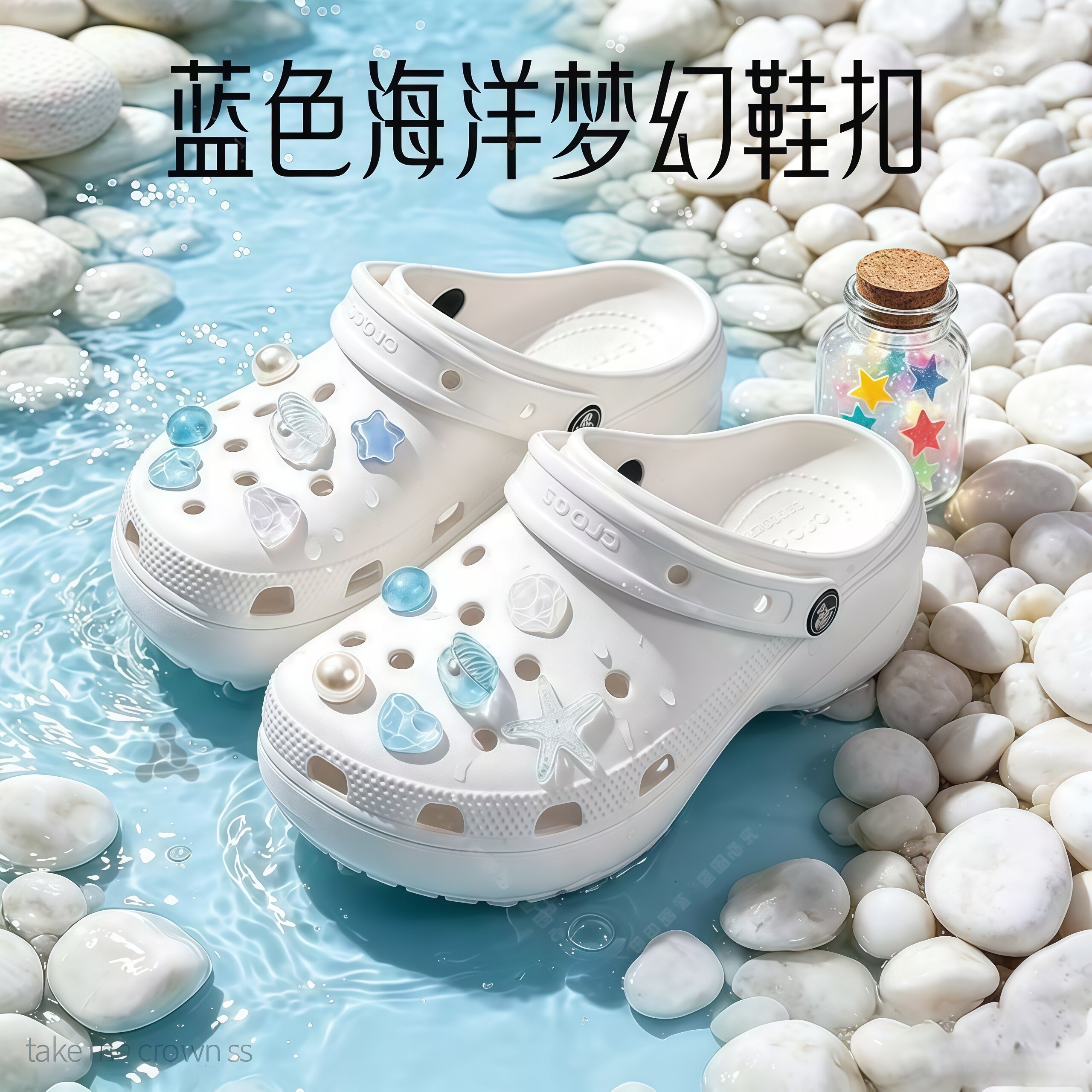 蓝色海洋洞洞鞋DIY鞋花配件