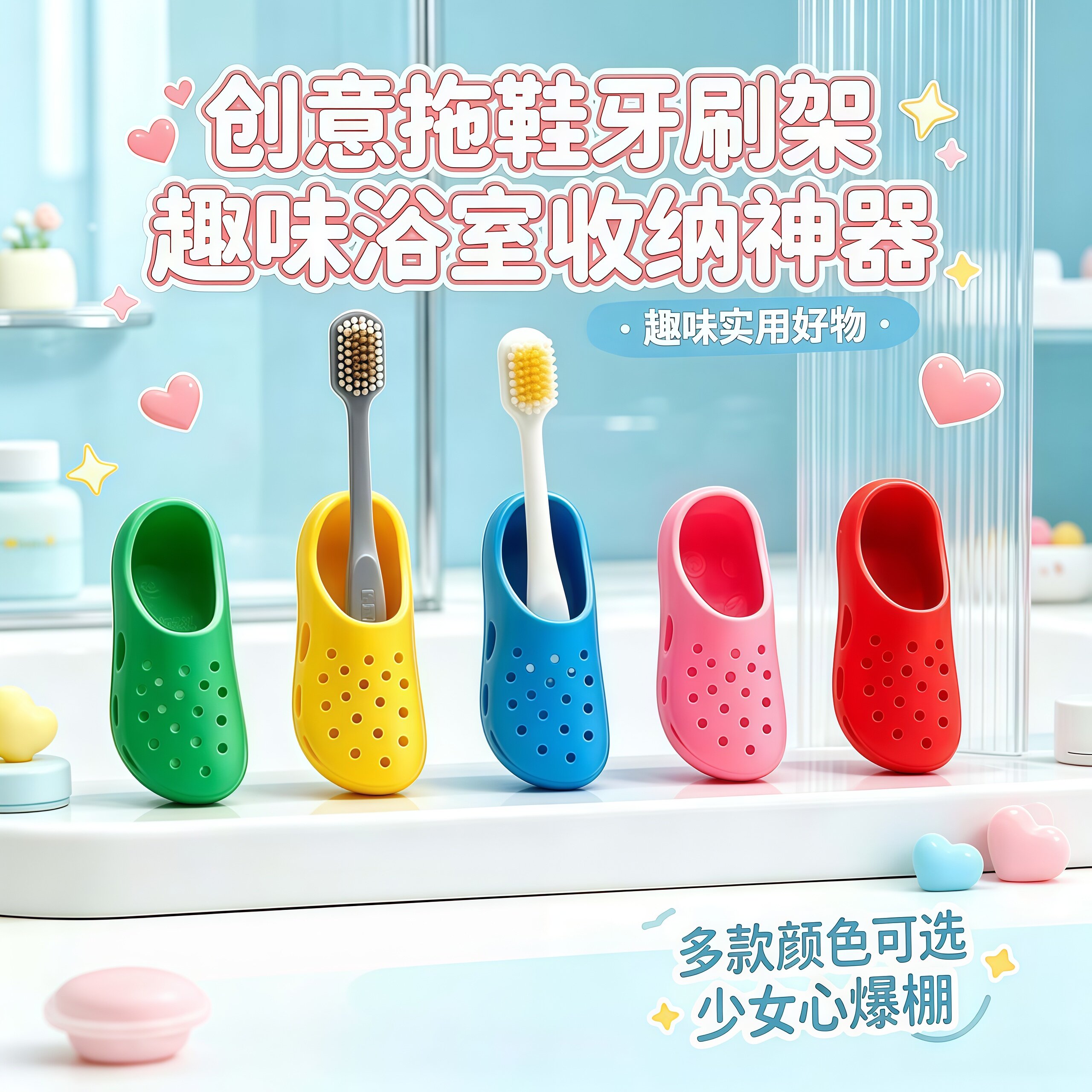 创意鞋型免打孔浴室粘贴牙刷架