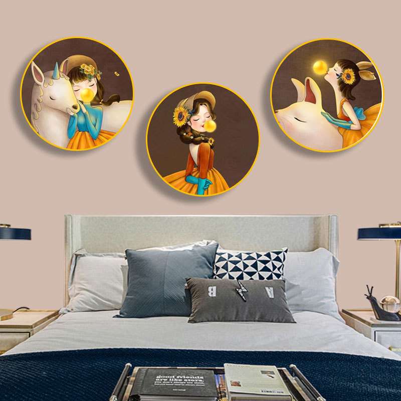 温馨简约儿童房圆形床头装饰画客厅挂画酒店会所玄关背景墙壁画图片